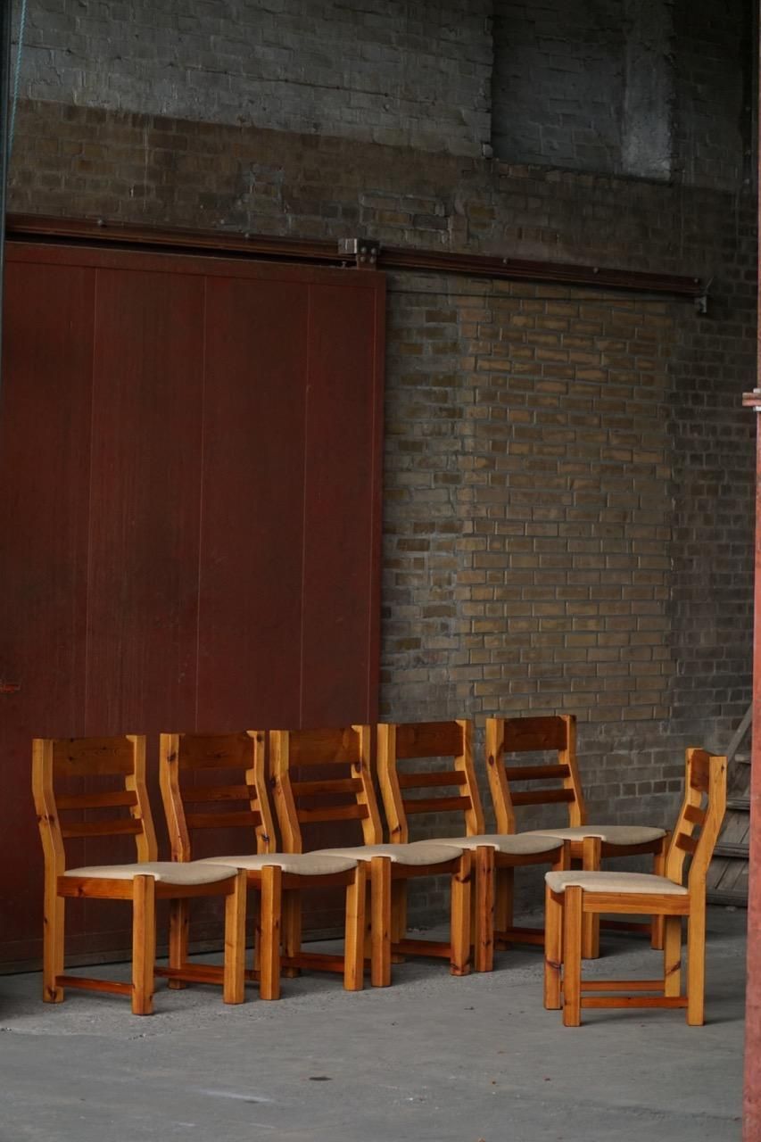 Set Of 6 Brutalist Chairs In Pine, Hans Jørgen Frydendal, Danish Modern, 1970s photo for sale