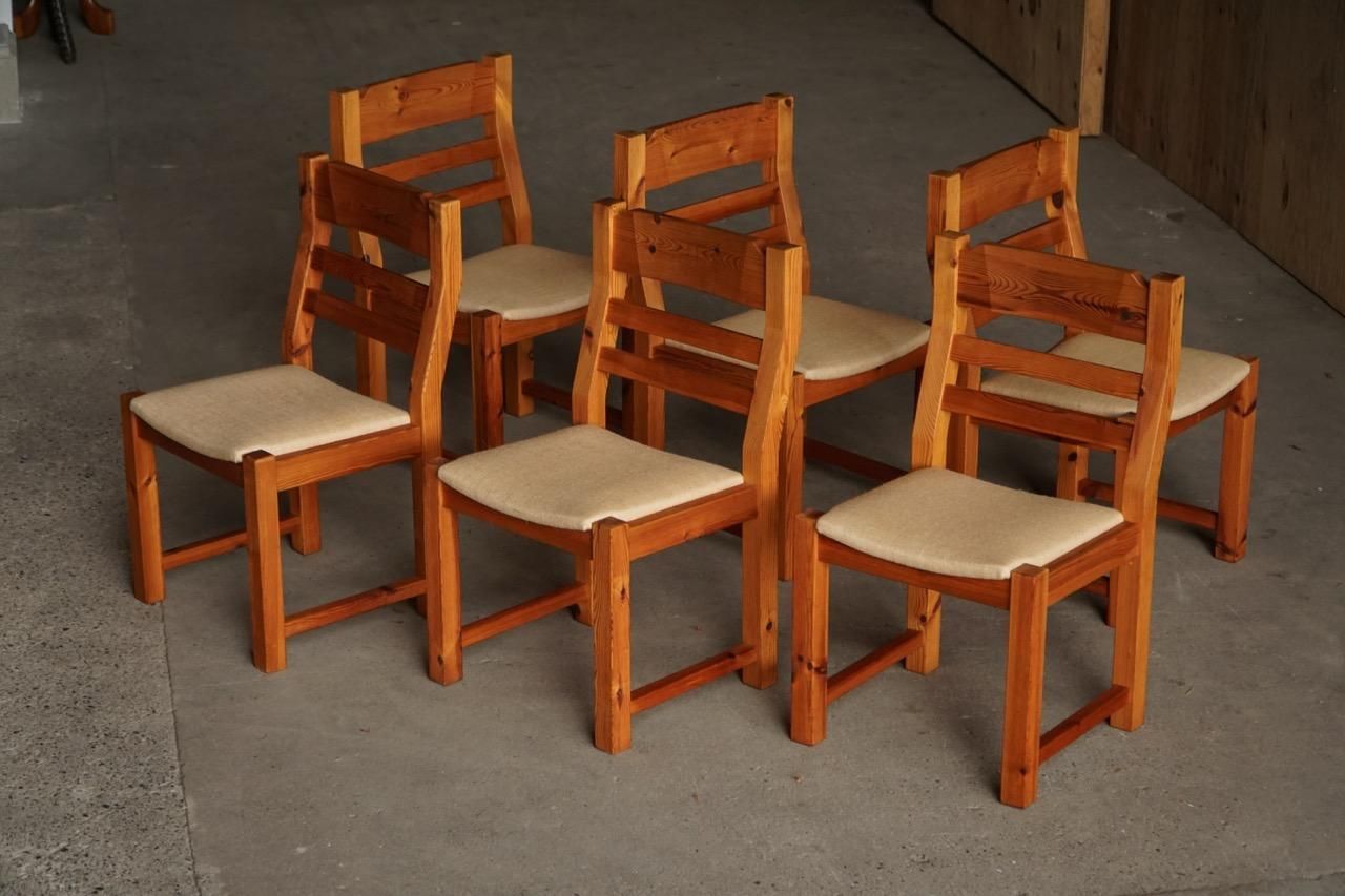 photo vintage Set Of 6 Brutalist Chairs In Pine, Hans Jørgen Frydendal, Danish Modern, 1970s