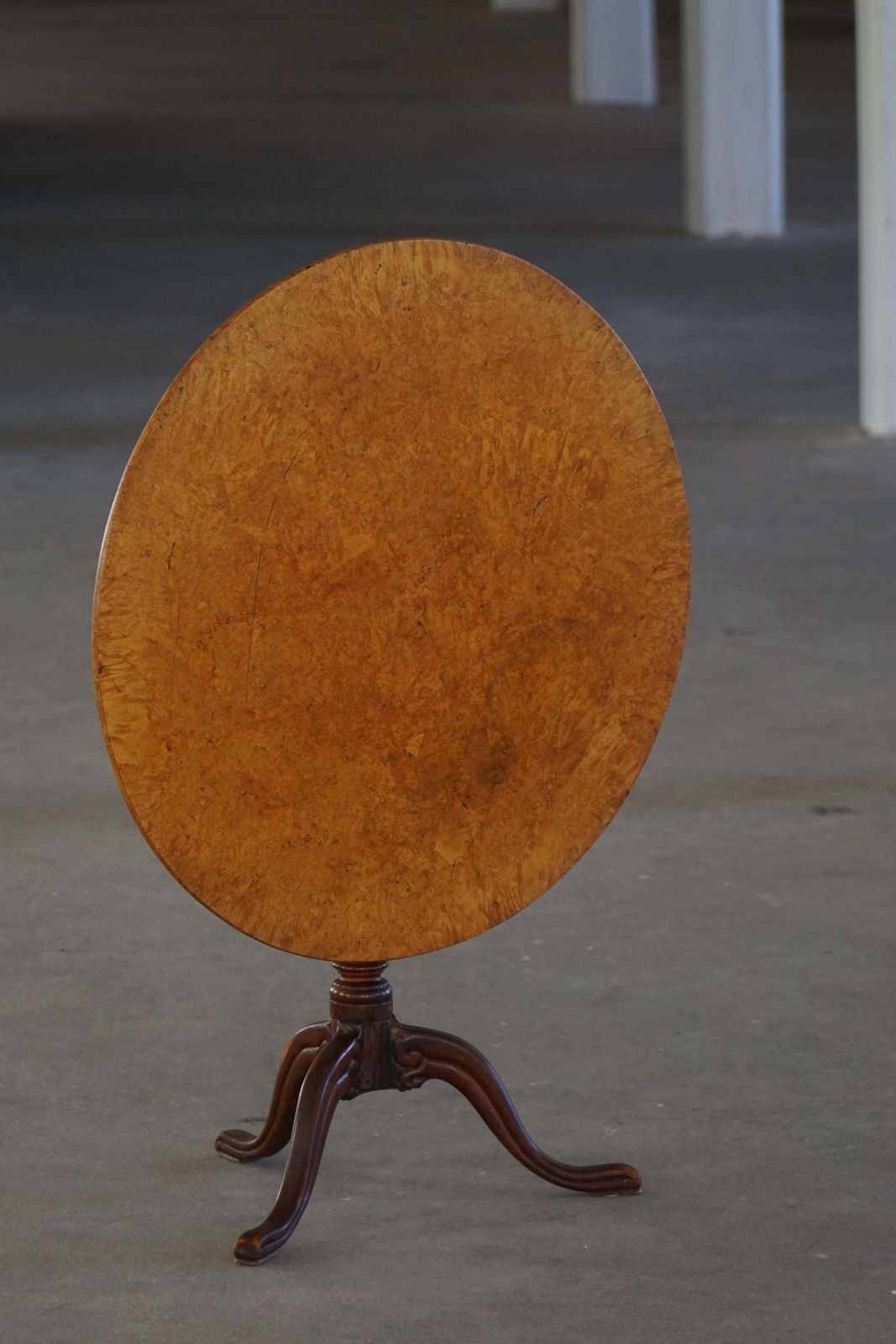 Furniture Early 19th Century, Swedish Antique Tilt Top Occasional Table In Burl Wood photo