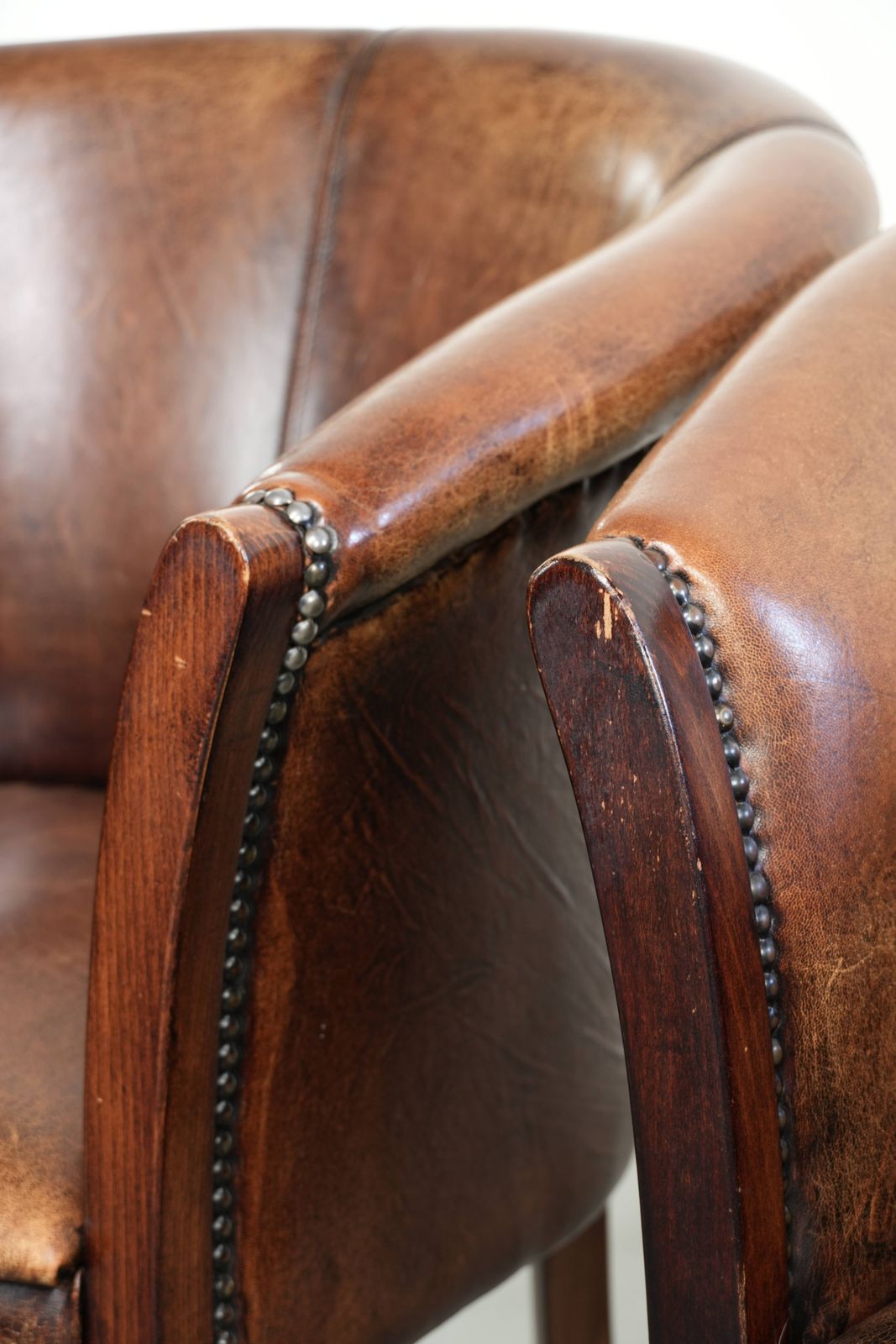 1034.0 Set Of Two Handy Sheepskin Occasional Chairs/Armchairs/Tubchairs With Character And A Beautiful Patina photo