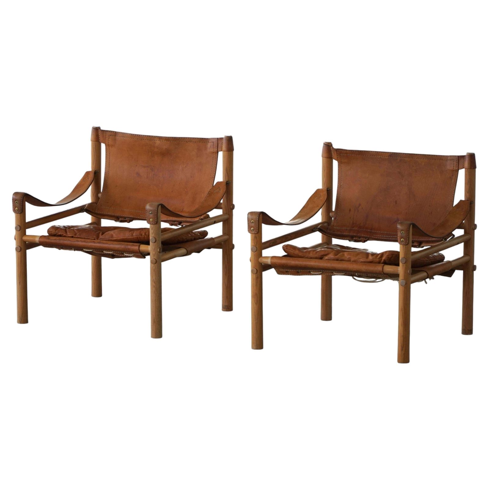 Arne Norell, Pair Of Sirocco Lounge Chairs, Leather & Ash, Ab Aneby, 1960s