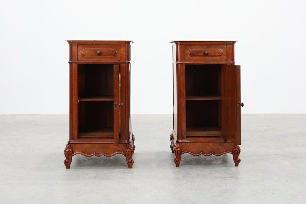 Louis XV Nightstands With Carrara Marble Tops, France, 1890s, Set Of 2 photo for sale
