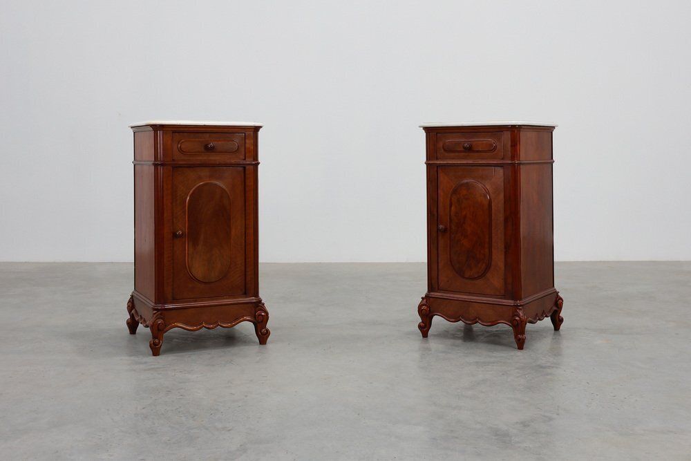 2854.0 Louis XV Nightstands With Carrara Marble Tops, France, 1890s, Set Of 2 photo