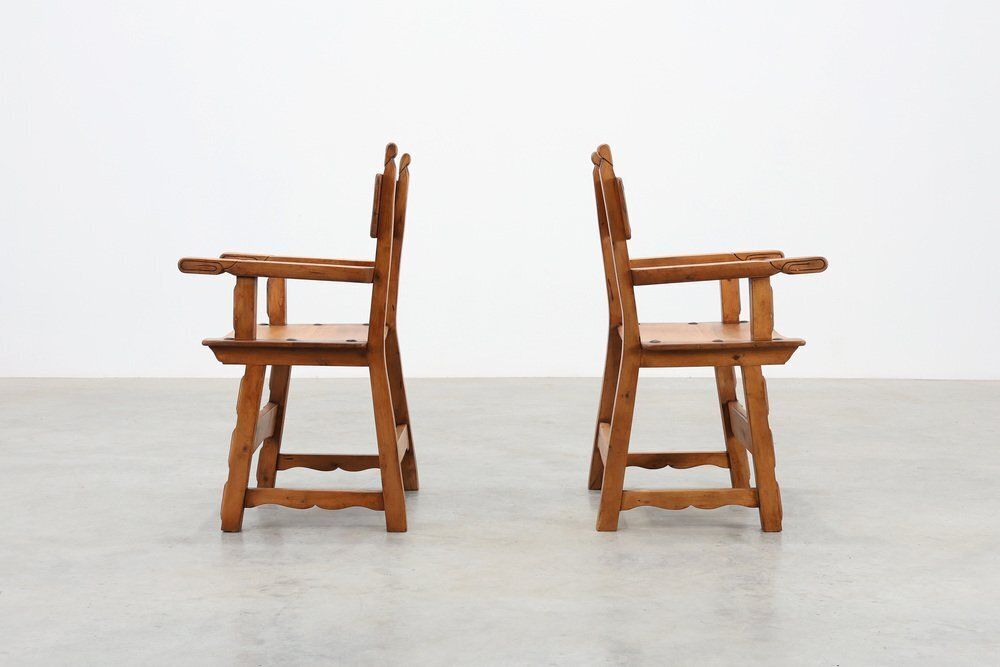 Rustic Carved Oak Side Chairs, Spain, 1900, Set Of 2 photo 2595.0
