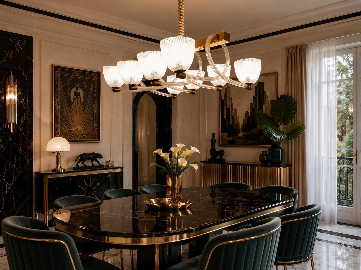 "Reticello" Midcentury Art Deco Murano Glass Italian Chandelier, 1930 photo Lighting