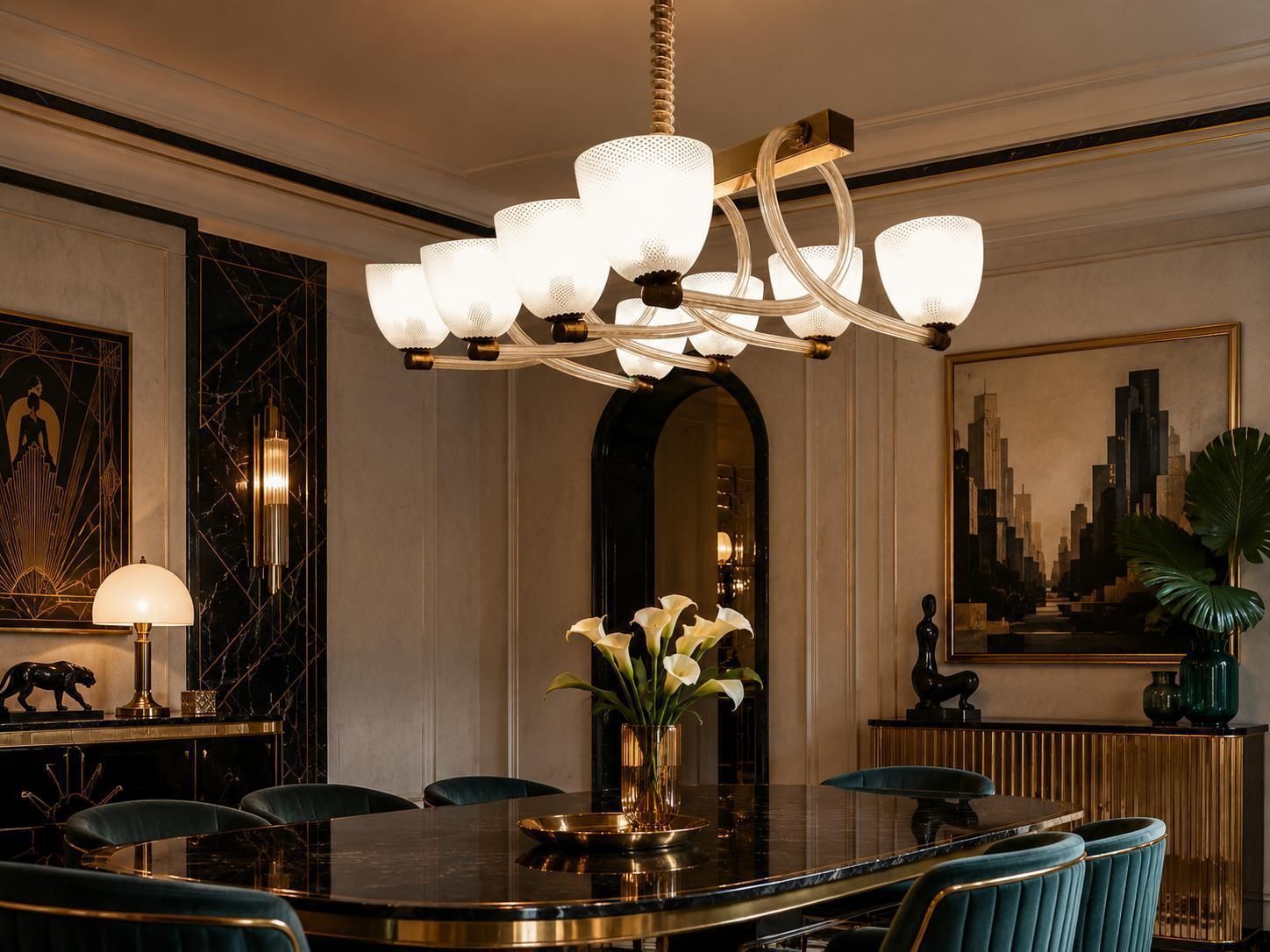 "Reticello" Midcentury Art Deco Murano Glass Italian Chandelier, 1930 photo vinterior