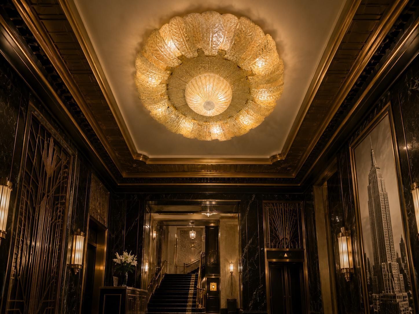 Monumental Gold Inclusion Ceiling Flush Mount By Barovier & Toso, Murano, 1980s photo furniture