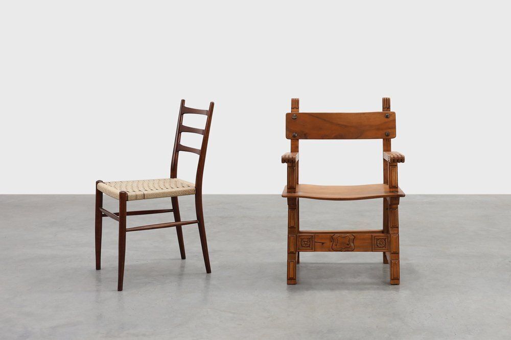 Rustic Carved Oak Iberian Side Chair, Spain, 1900 photo furniture