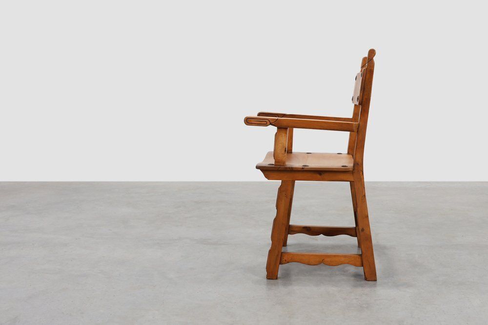 Rustic Carved Oak Iberian Side Chair, Spain, 1900 photo Furniture