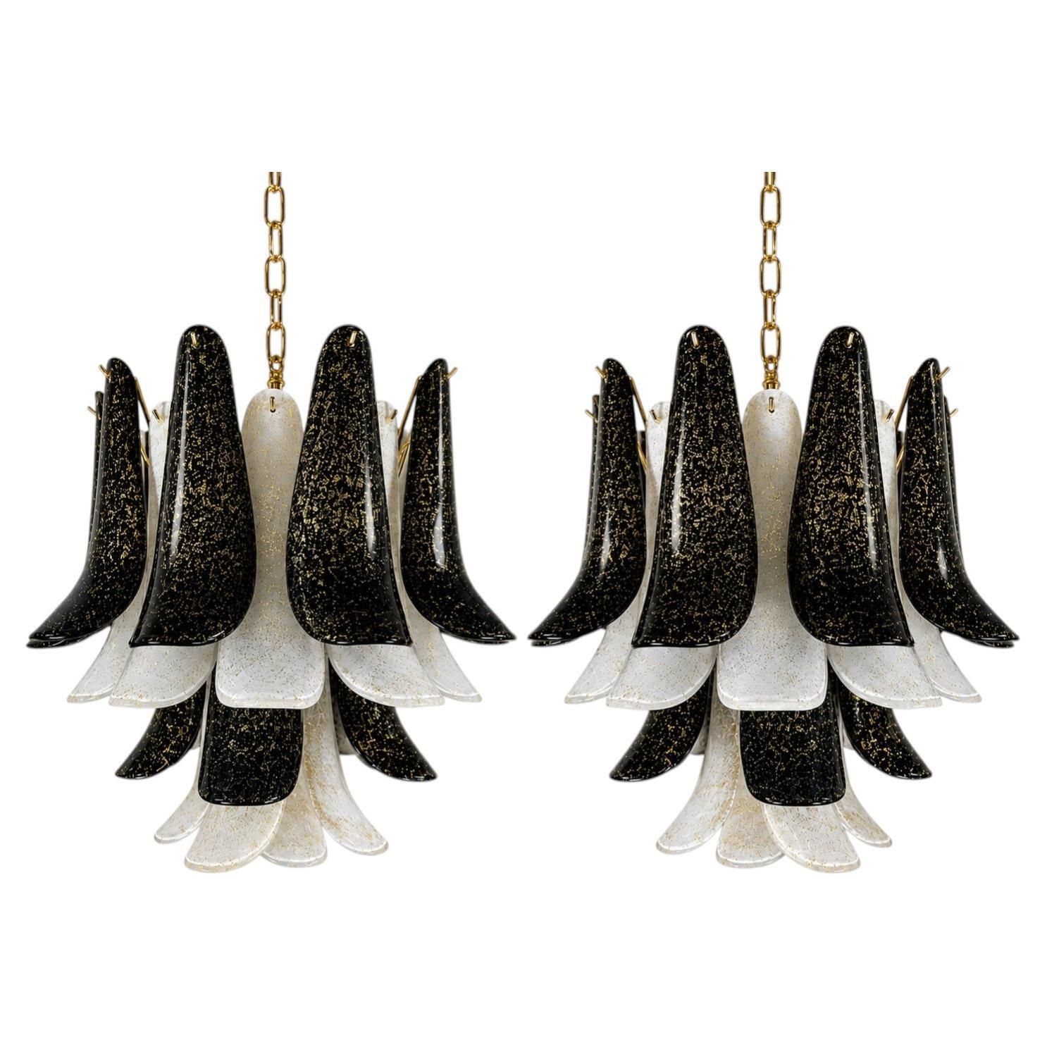 Pair Italian Gold Inclusion Petal Chandeliers, Murano photo furniture