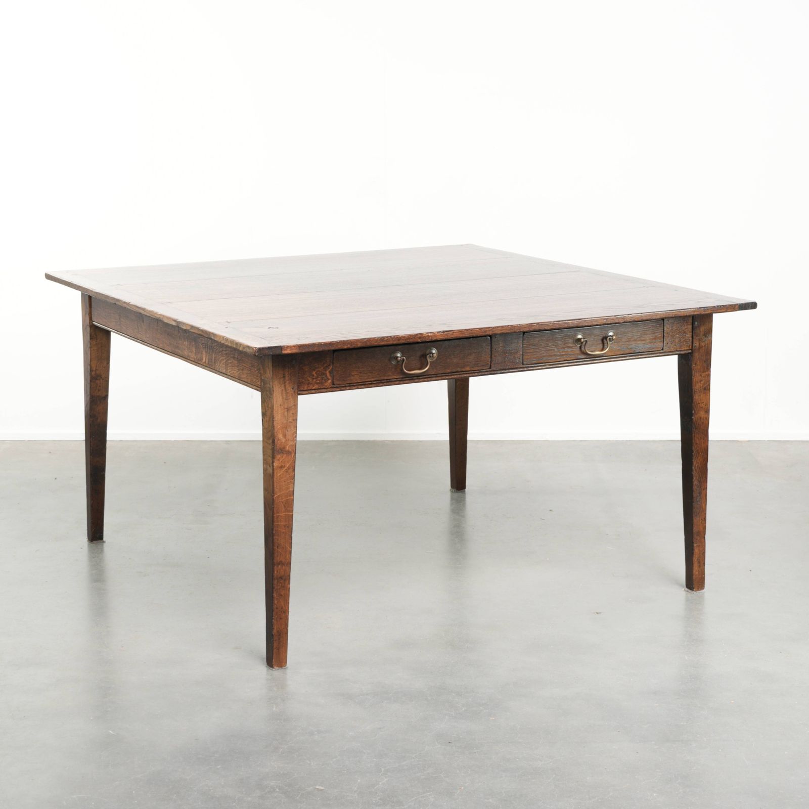 Old Square Oak Dining Table From The Mid 20th Century With 2 Drawers And Beautiful Colors.