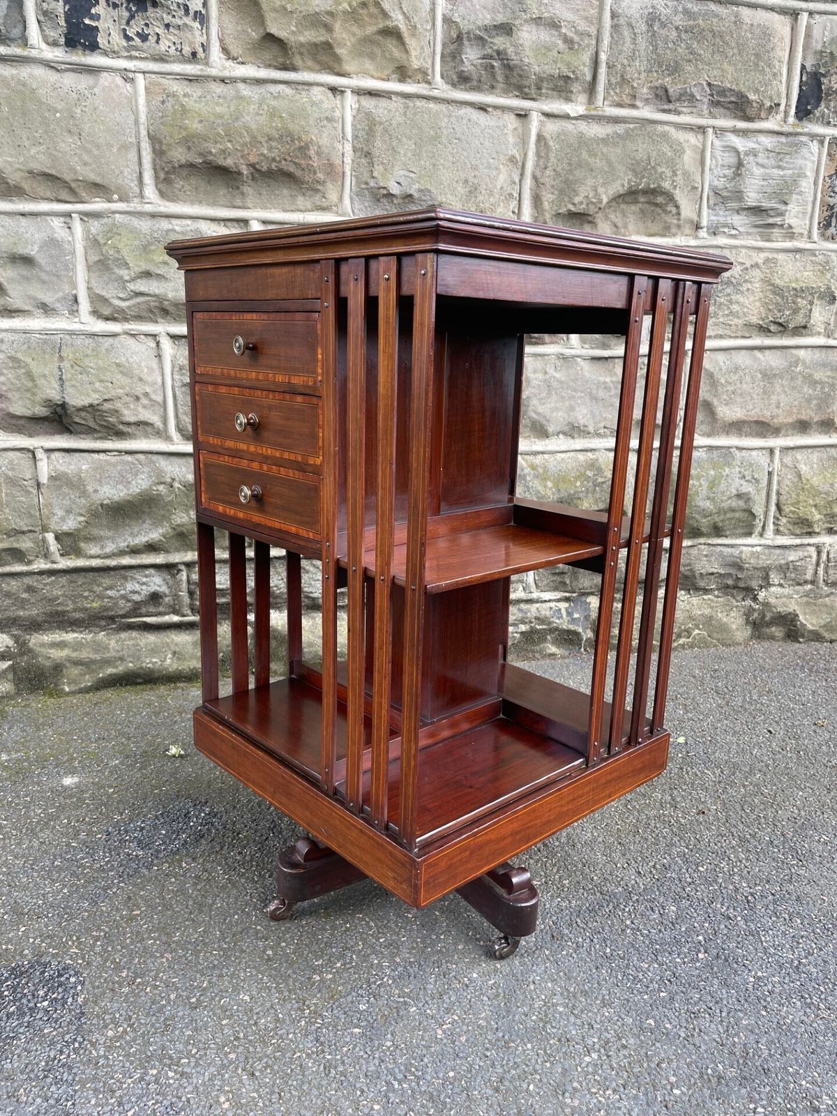 Antique Inlaid Mahogany Revolving Library Bookcase photo for sale