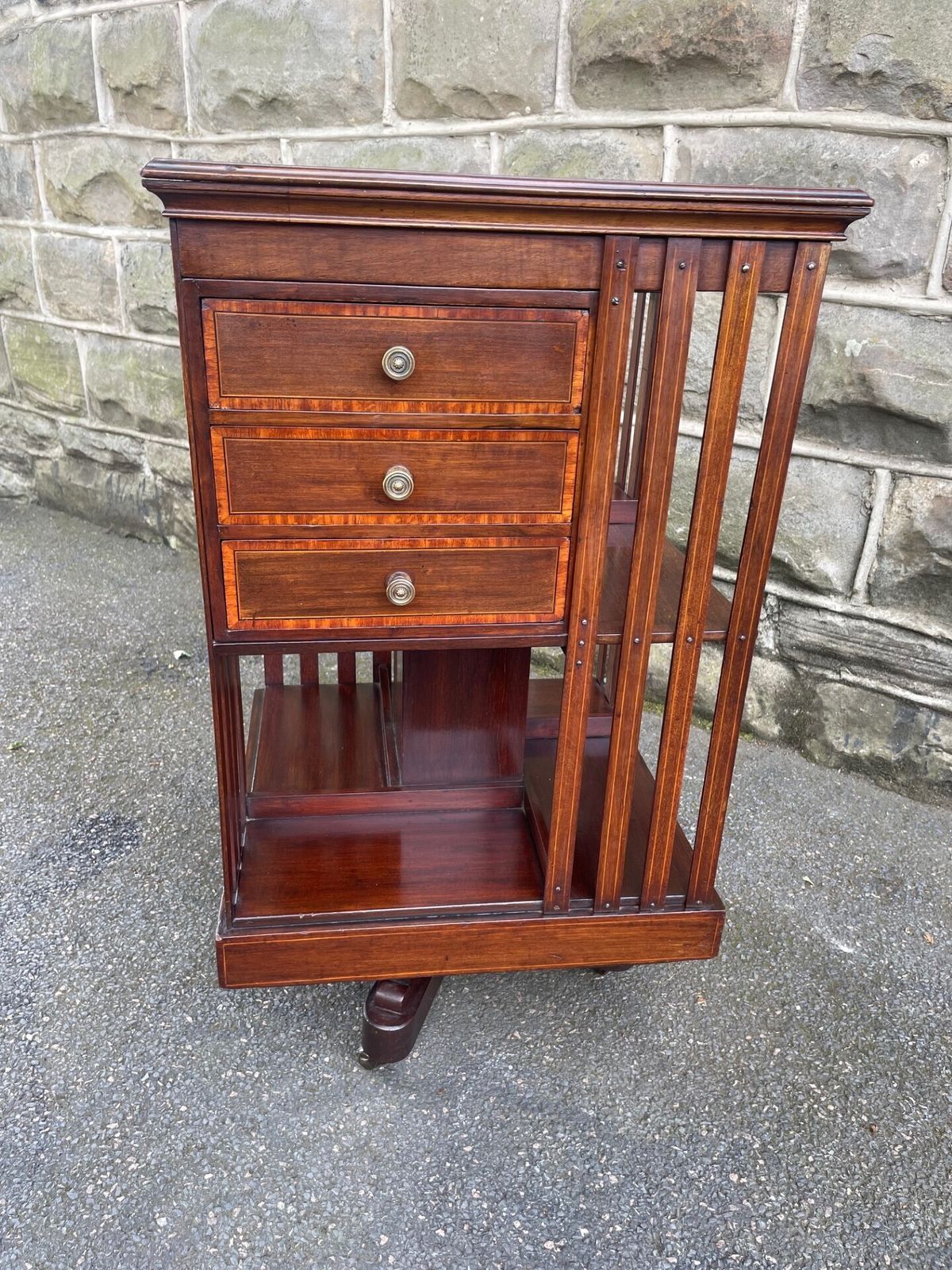 Furniture Antique Inlaid Mahogany Revolving Library Bookcase photo