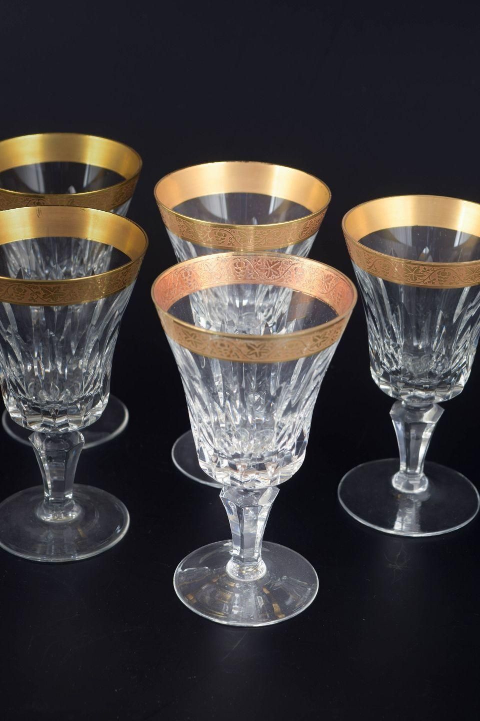 Artemisia. Five Port Wine Glasses In Crystal With 24 Carat Gold Decoration. photo for sale