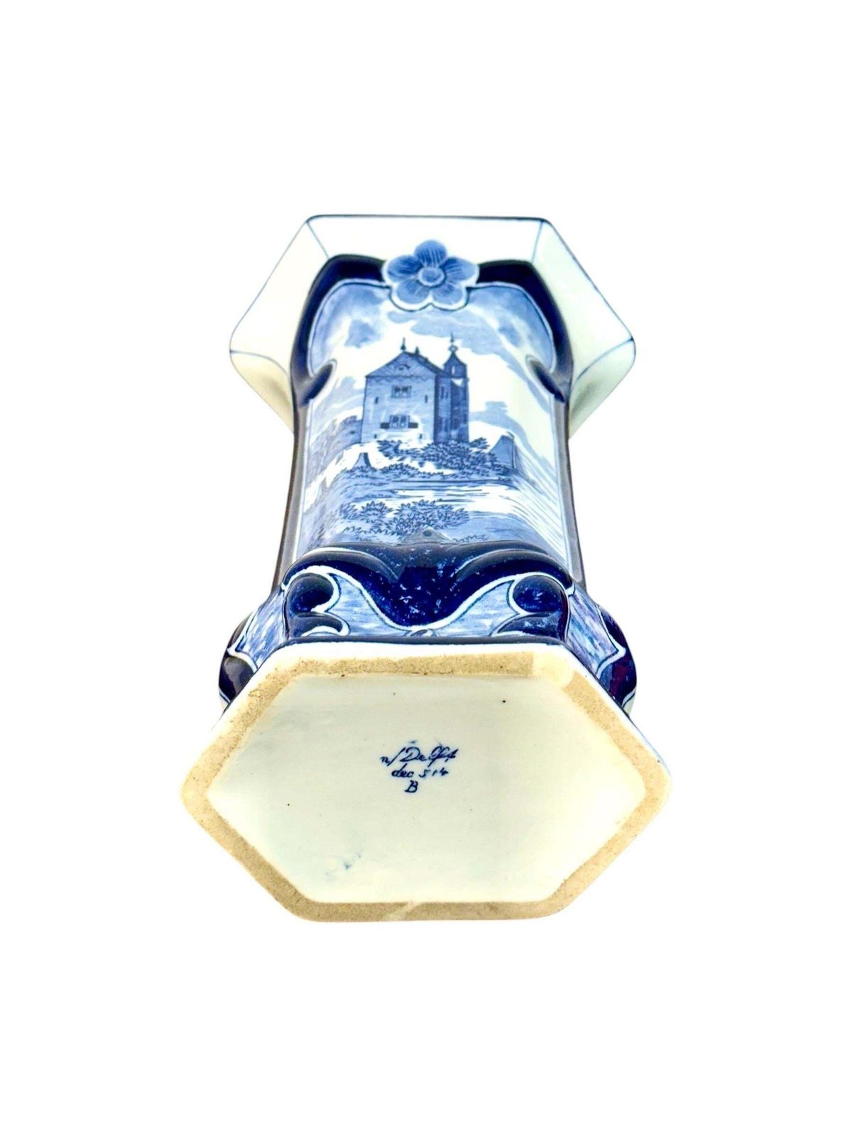 20th Century Delft White & Blue Scenic Faience Vase photo 686.0
