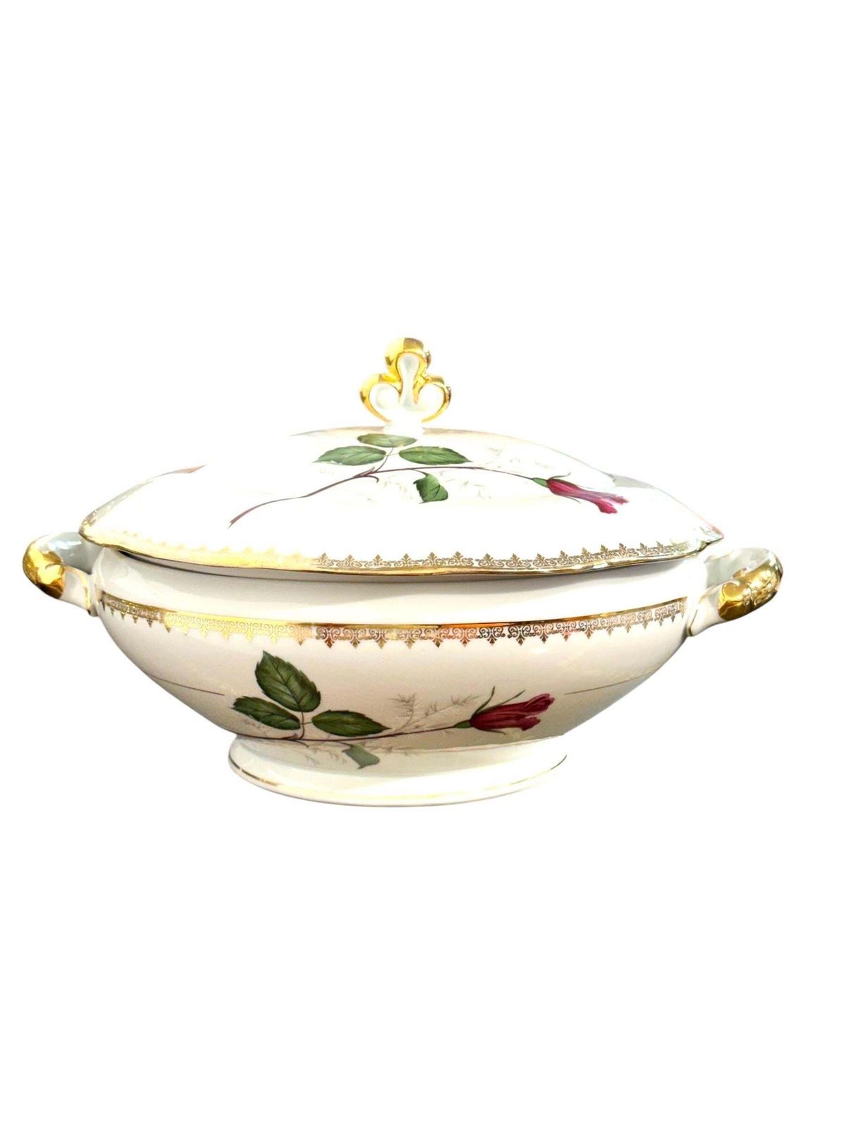 photo for sale French Porcelain Dinner Service With Rose Motif, 45 Pieces