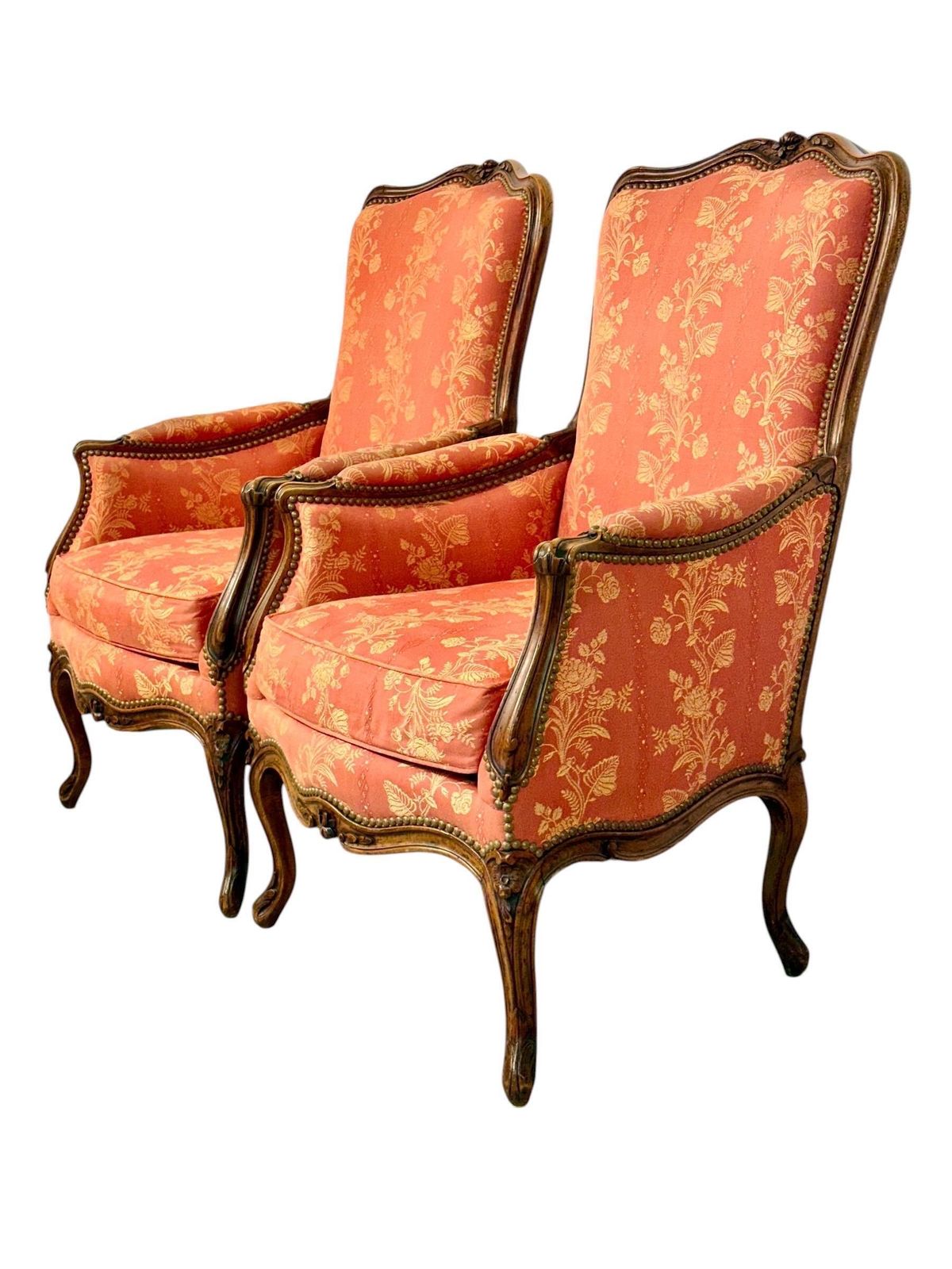 Pair Of French Louis XV Style Walnut Bergère Chairs, 19th Century photo Furniture