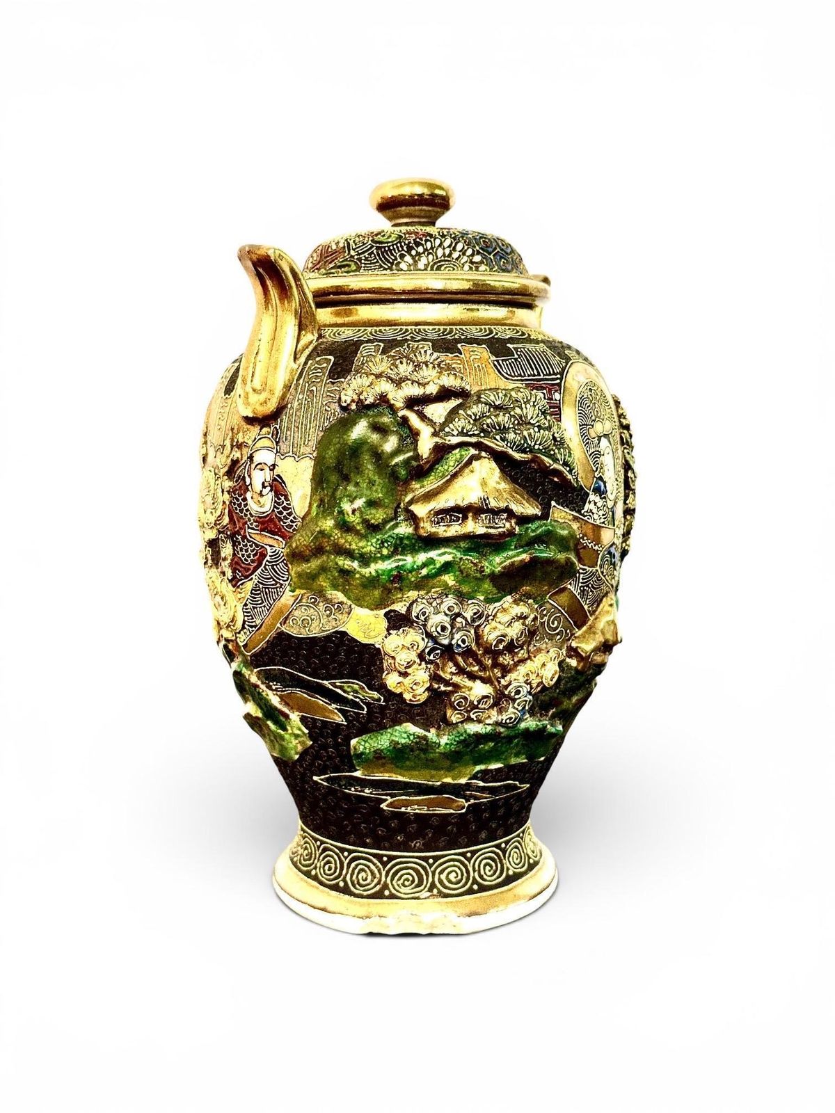 Japanese Satsuma Moriage Covered Vase With Figural Decoration photo for sale
