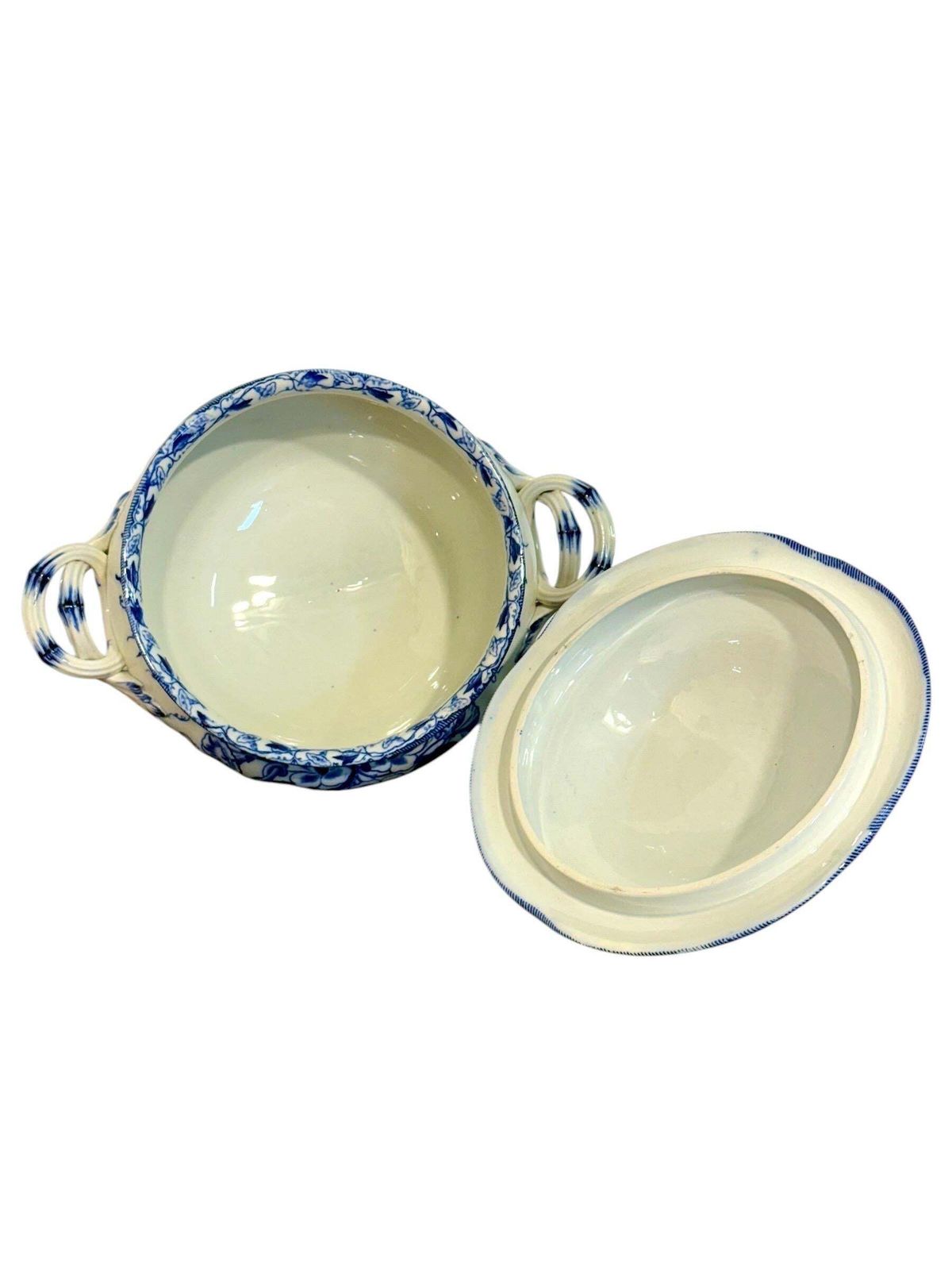 photo furniture 19th Century Creil Montereau Flora White And Blue Faience Tureen And Platters