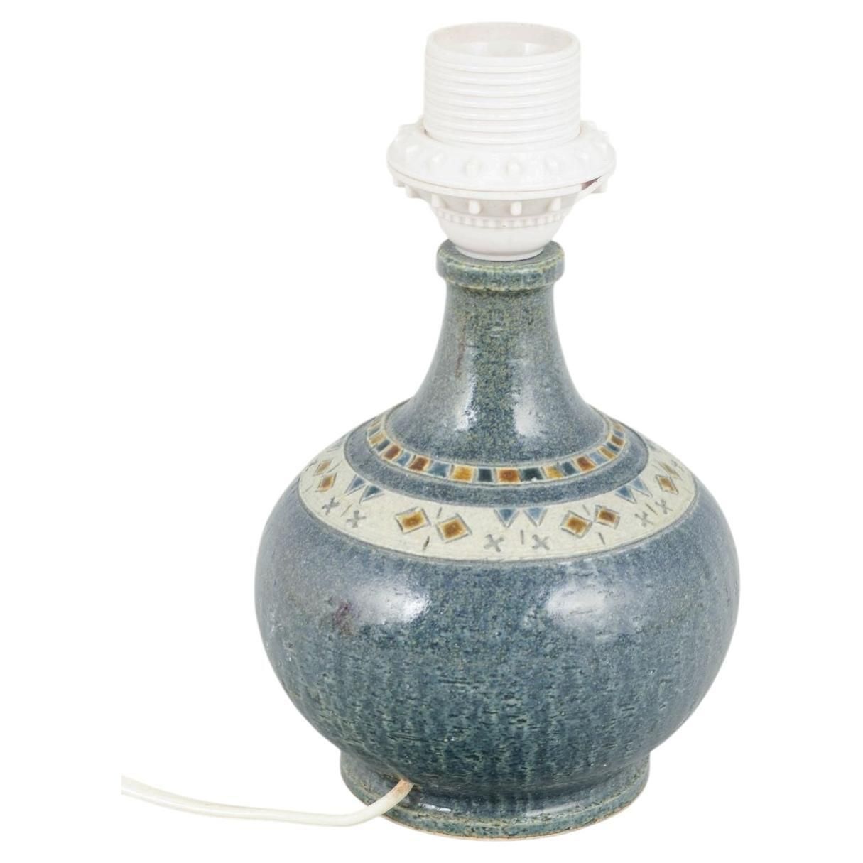 Yngve Blixt, Höganäs. Stoneware Tafellamp met Gestructureerd Oppervlak en Groene Glazuur