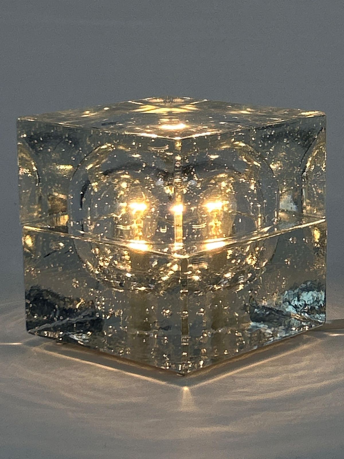 Rare Mid Century Modern Hand Blown Ice Glass Cube Table Lamp By Wila Germany photo vintage