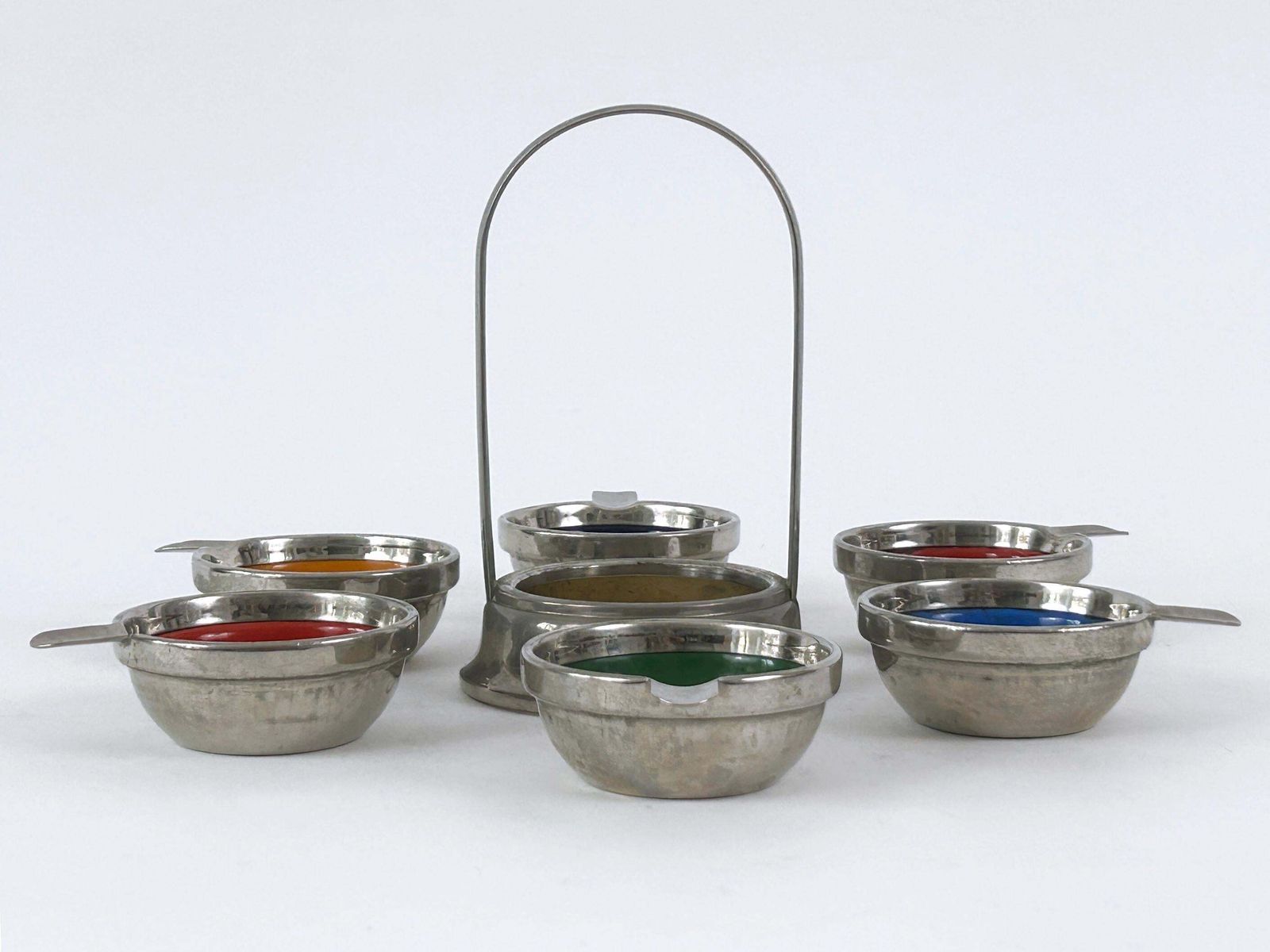 Rare & Lovely Mid Century Modern Small Enameled Ashtray Set Of Six Germany 1960s photo buy