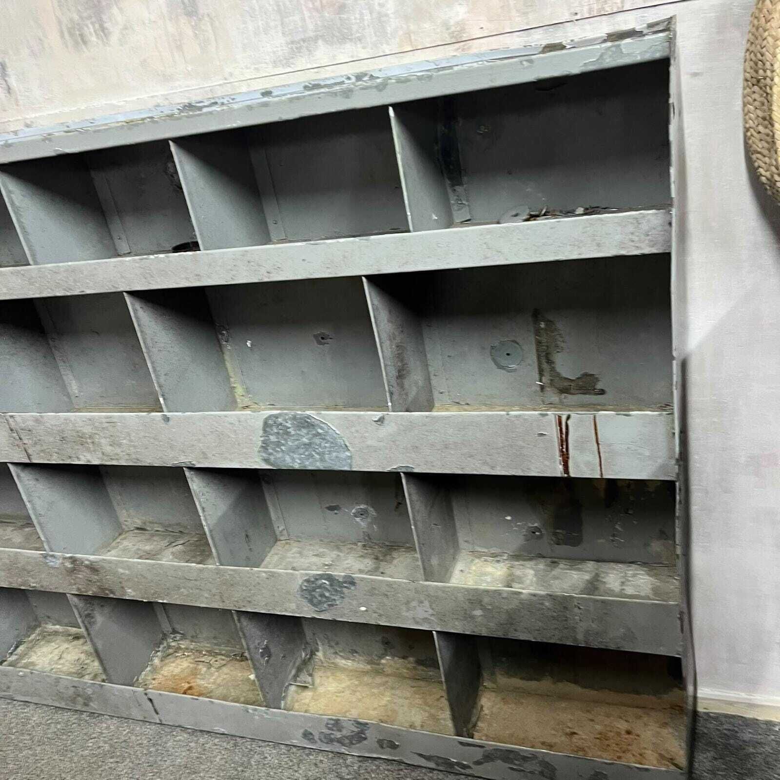 Industrial Grey Metal 17 Pigeon Hole Factory Storage Unit Heavy Aged Patina photo furniture