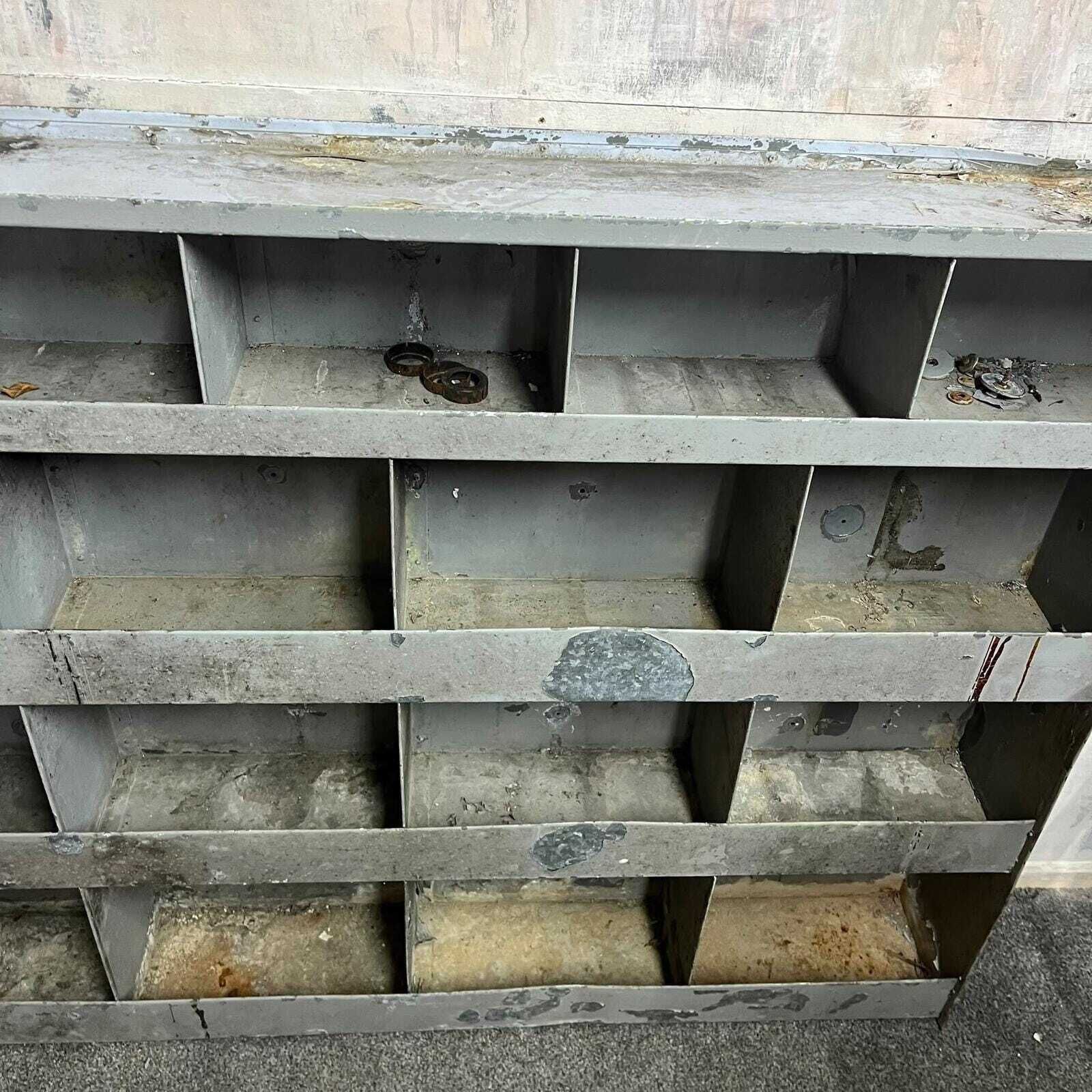 Industrial Grey Metal 17 Pigeon Hole Factory Storage Unit Heavy Aged Patina photo vintage