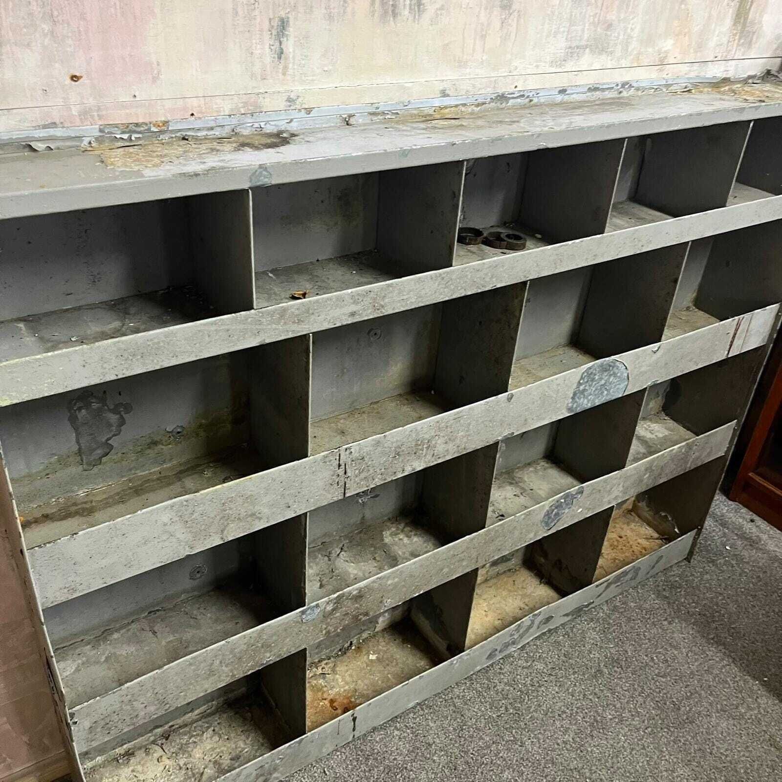 photo for sale Industrial Grey Metal 17 Pigeon Hole Factory Storage Unit Heavy Aged Patina