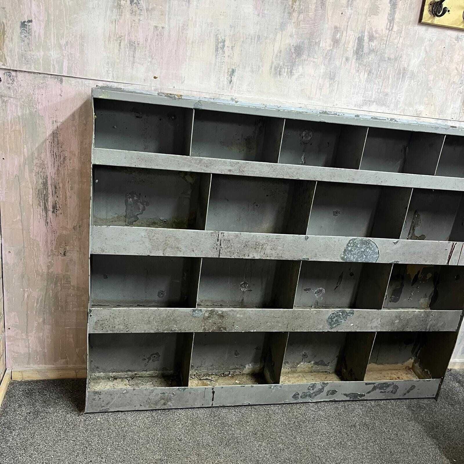 Furniture Industrial Grey Metal 17 Pigeon Hole Factory Storage Unit Heavy Aged Patina photo