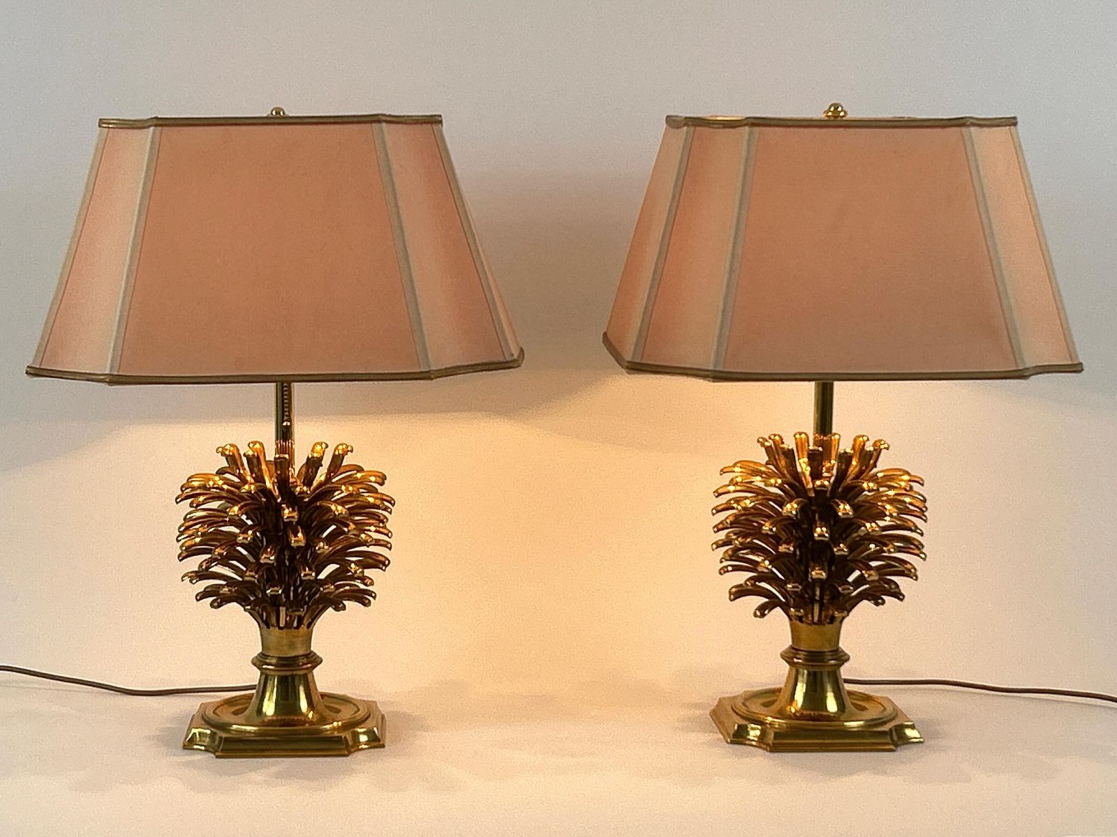 Set Of Two Large Exceptional Brass Pine Cone Table Lamps By Feese Germany 1980s photo furniture