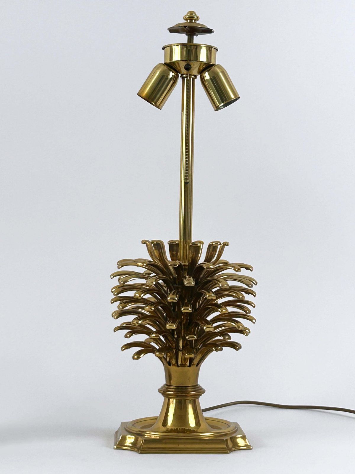 Set Of Two Large Exceptional Brass Pine Cone Table Lamps By Feese Germany 1980s photo vintage