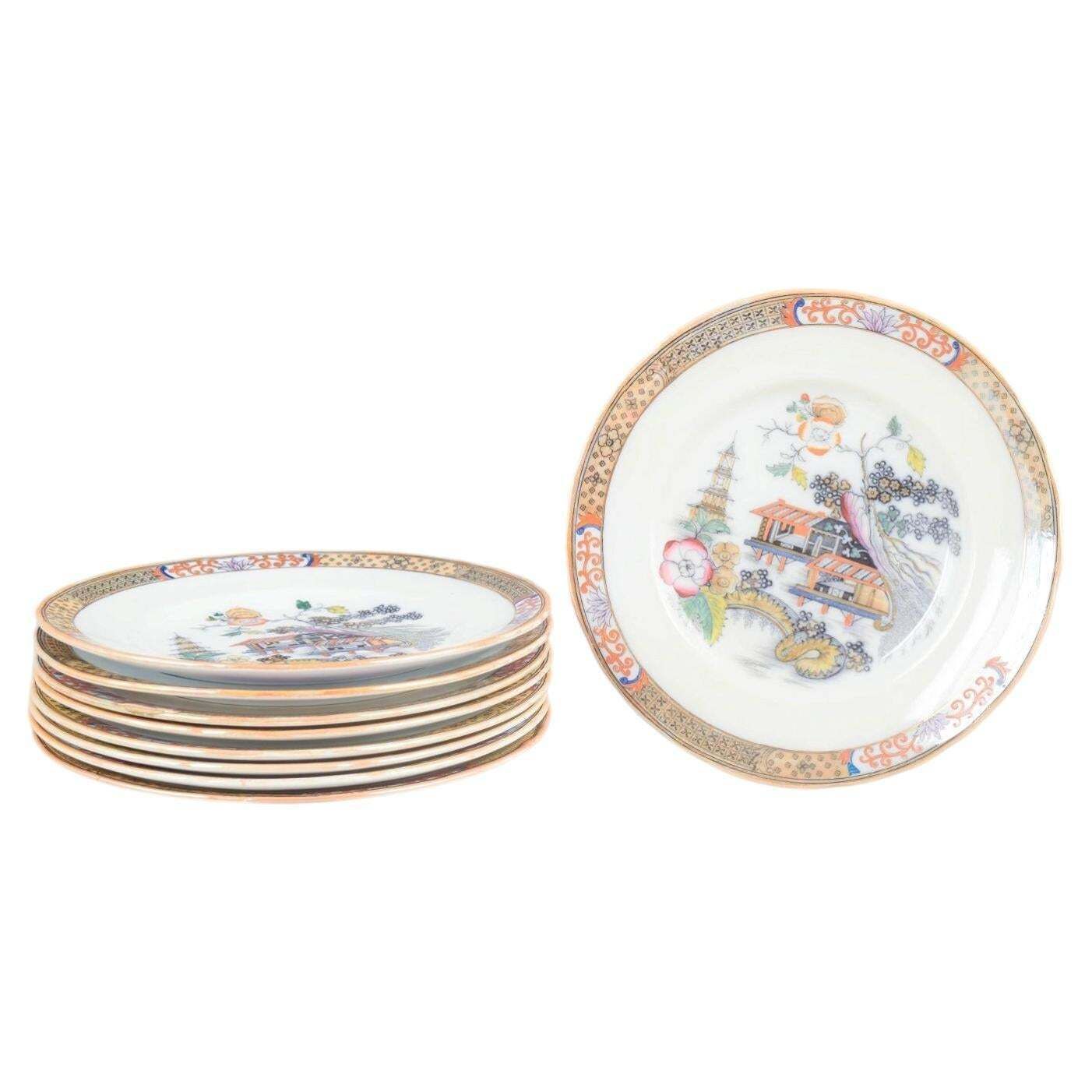 Rörstrand. Set van negen lunchborden in faience. Serie 'Japan'. Begin 20e eeuw.