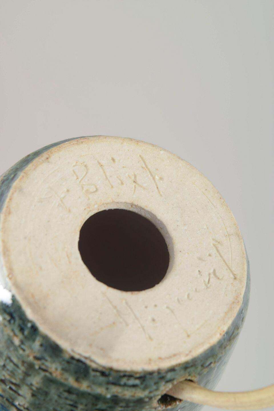 Yngve Blixt, Höganäs. Stoneware Tafellamp met Gestructureerd Oppervlak en Groene Glazuur photo Verlichting