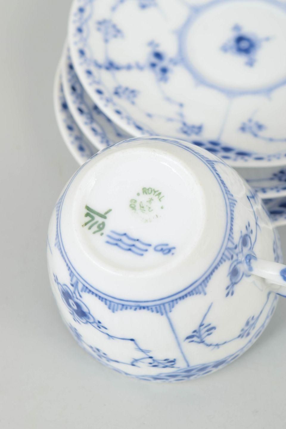 Royal Copenhagen Blue Fluted Half Lace. Set Of Three Coffee Cups With Saucers. photo Home Decor