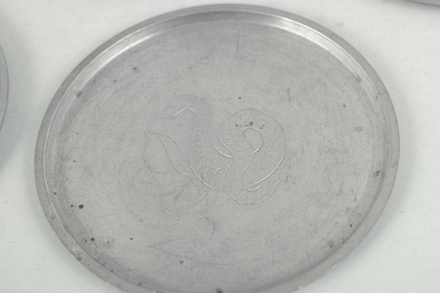 Just Andersen, Denmark. Five Coasters In Pewter With Animal Motifs. 1930s photo for sale