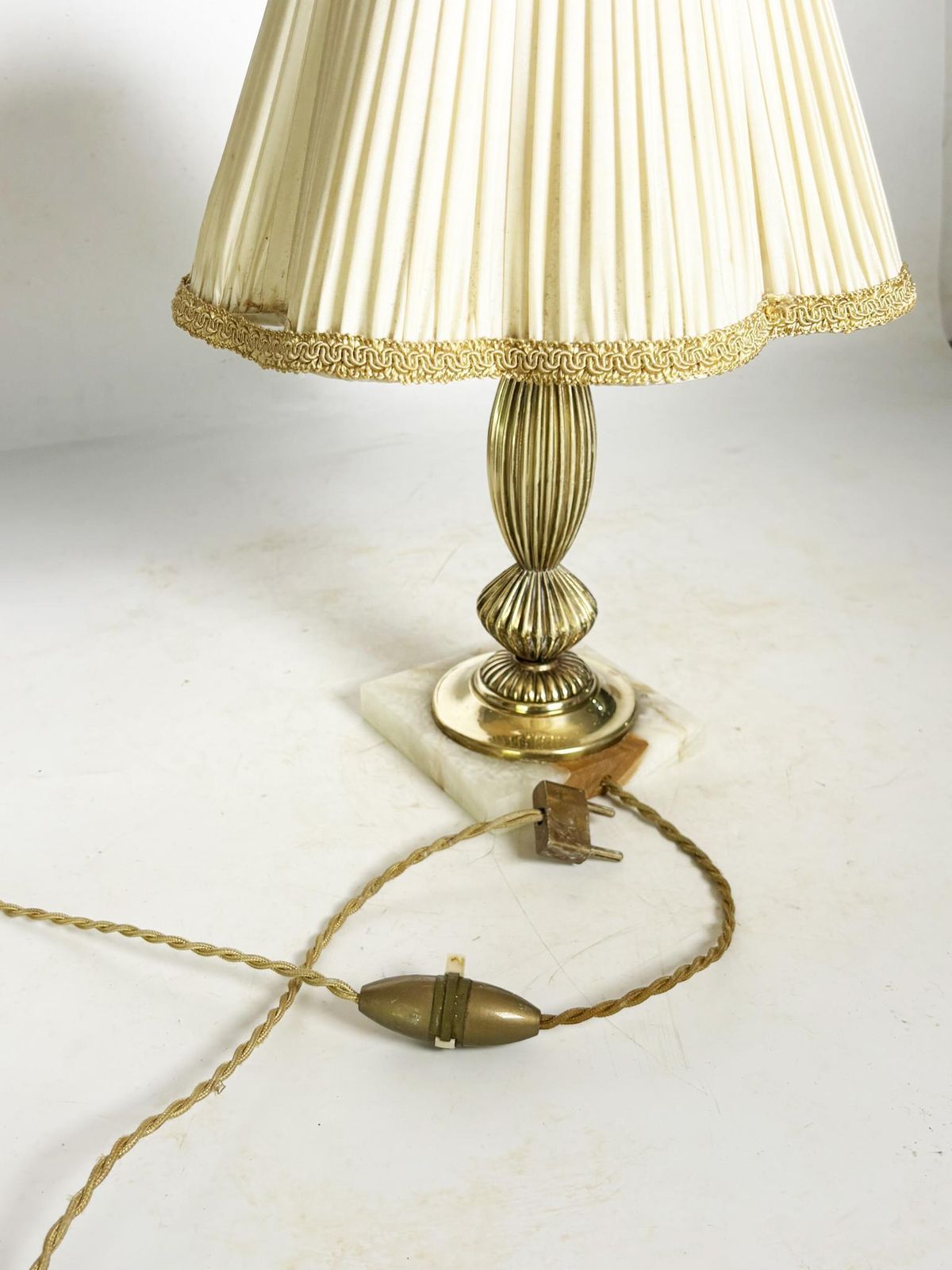 photo for sale Brass Table Lamp With Its Original Art Nouveau Shade, France, 1920