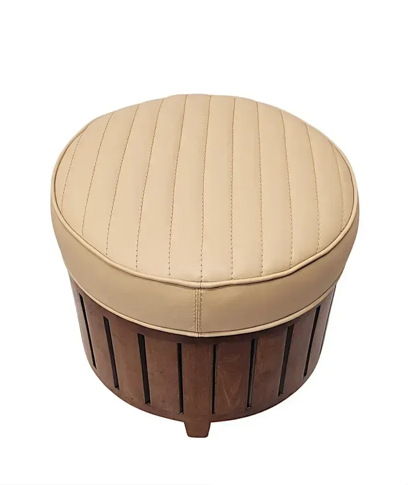 A Stunning Art Deco Style Cream Leather And Walnut Stool photo 601.0