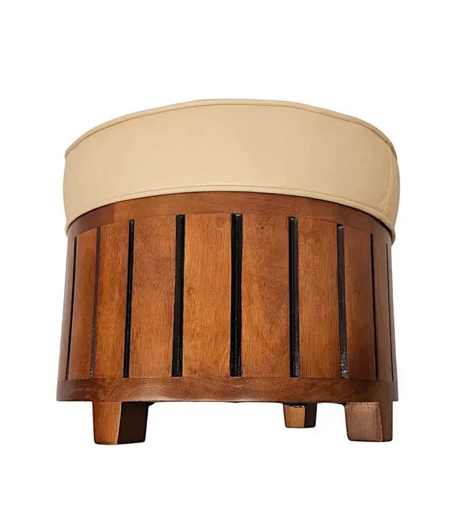 A Stunning Art Deco Style Cream Leather And Walnut Stool photo vinterior