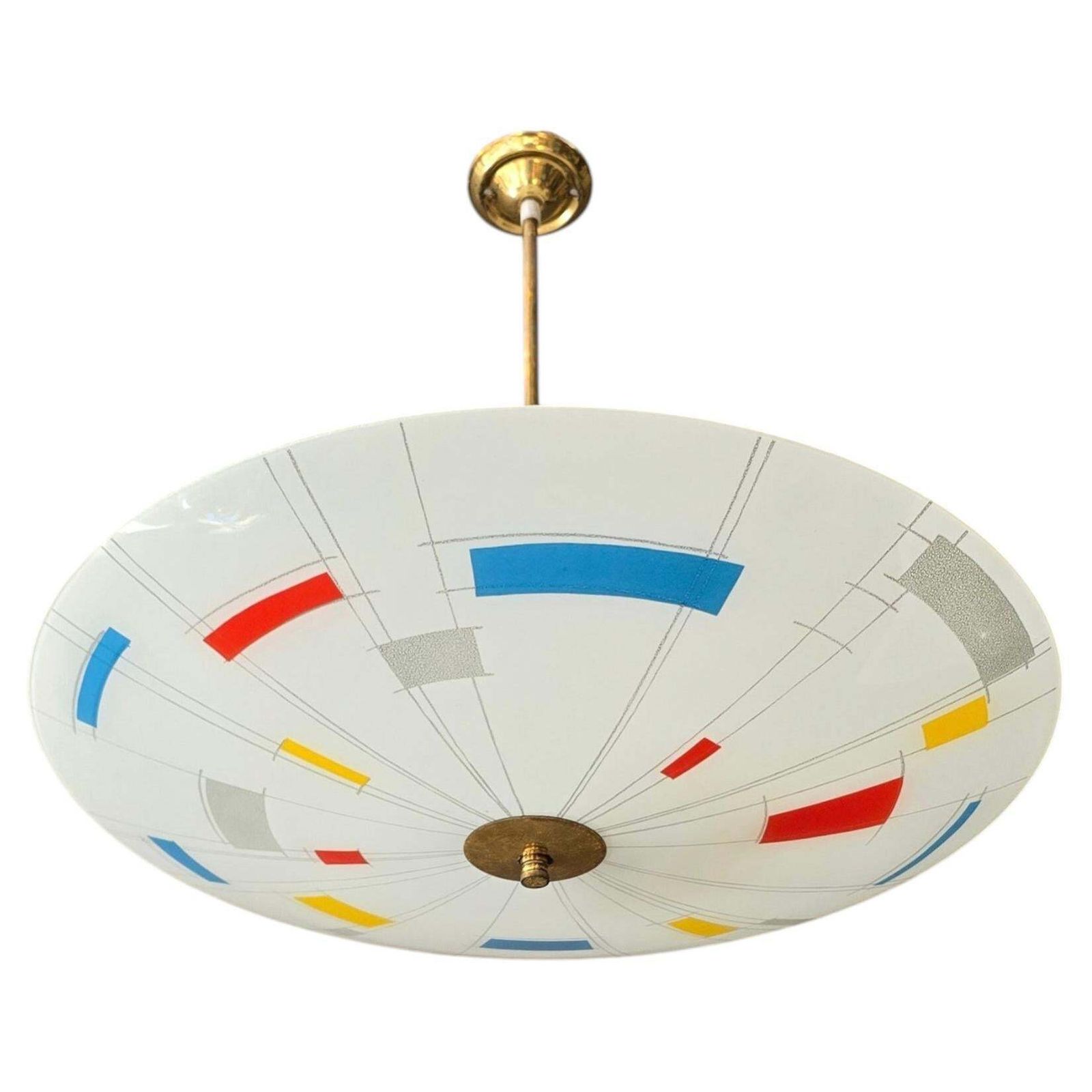 Large Mid Century Modern Italian Glass Pendant Or Flush Mount Light, Stilnovo St