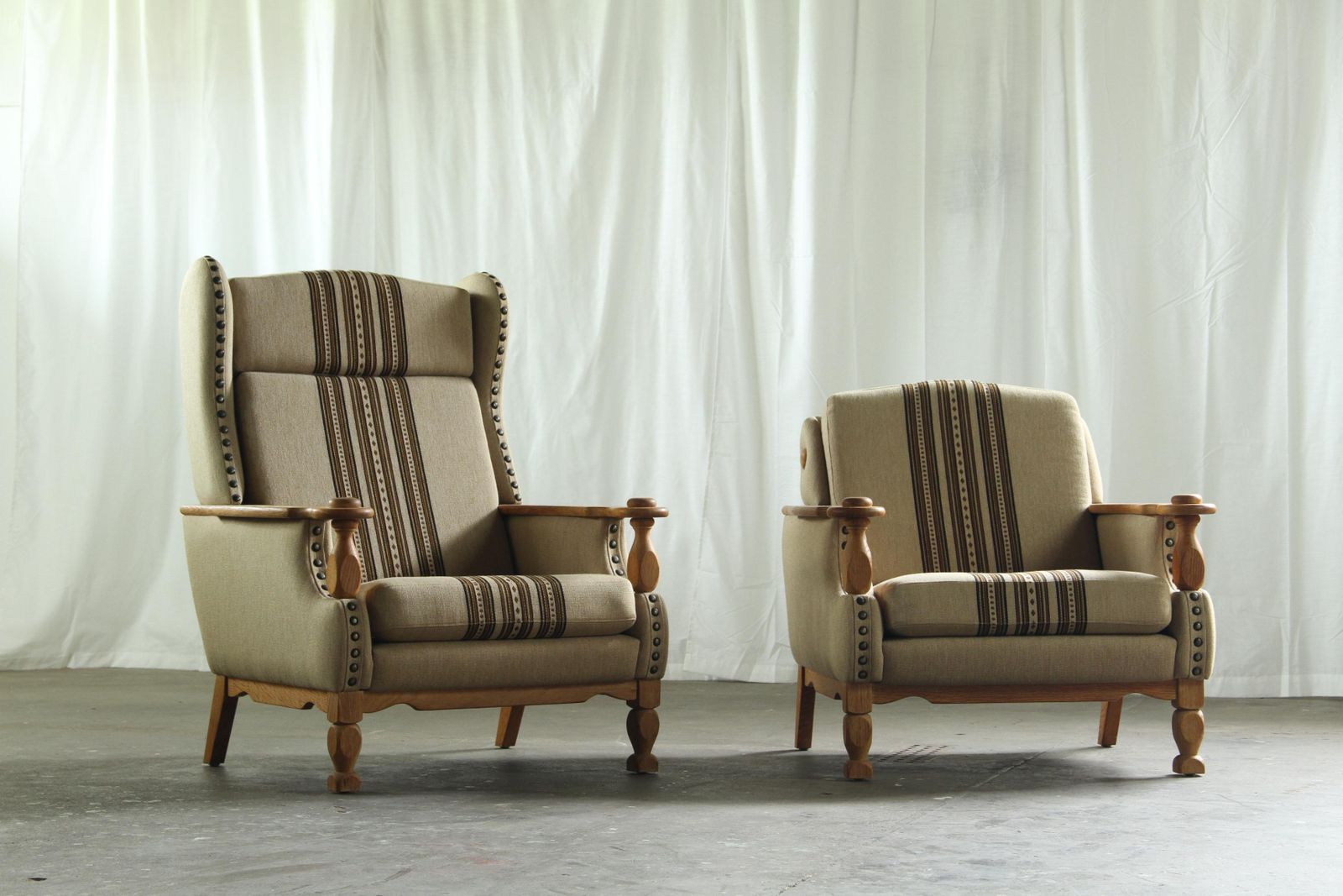 Vintage 1960s Set Of Low & High Back Lounge Chair Oak, Style Of Henning Kjærnulf photo furniture
