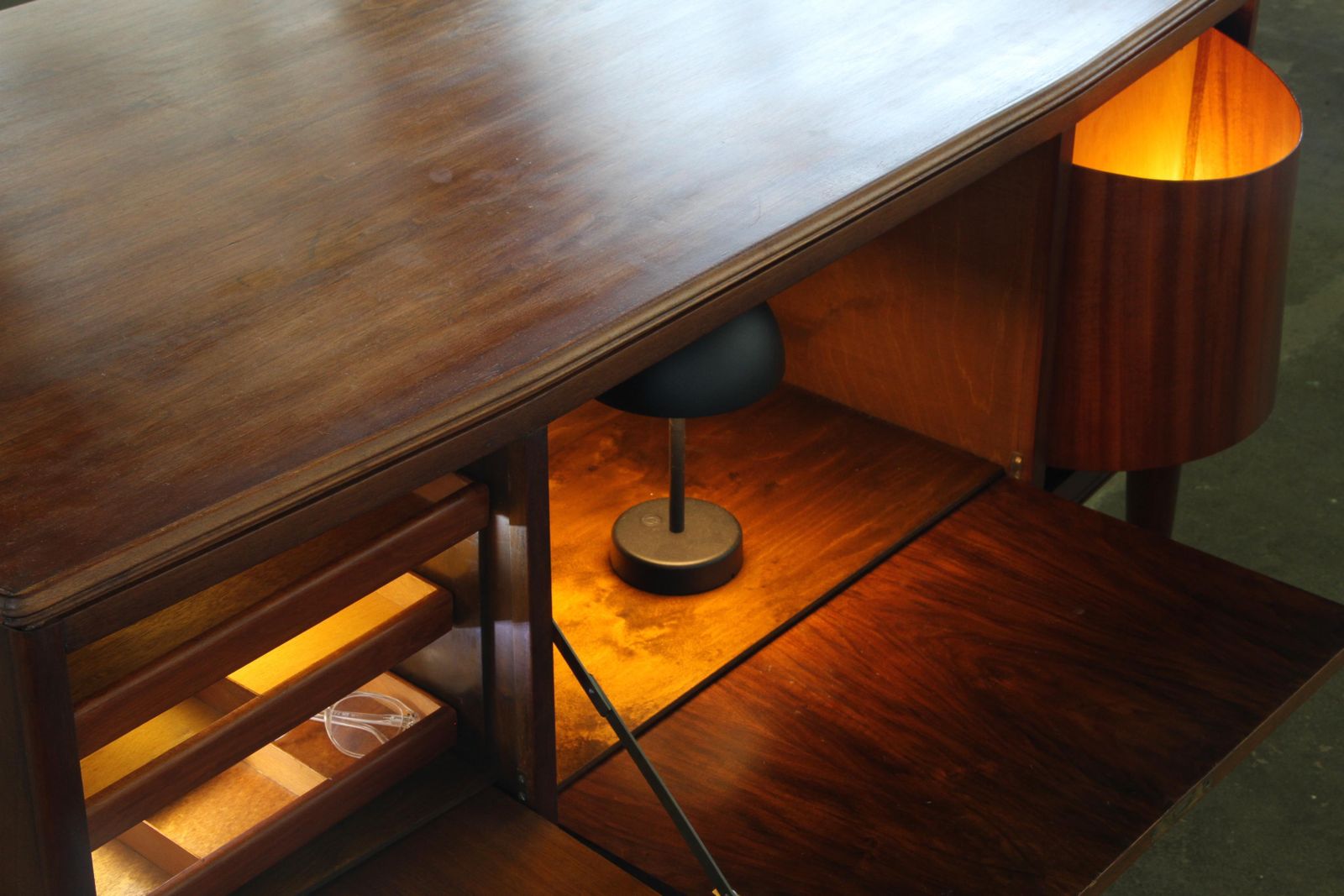 Furniture Vintage Art Deco Mahogany Writing Desk, Danish Mid Century Modern, 1950s photo