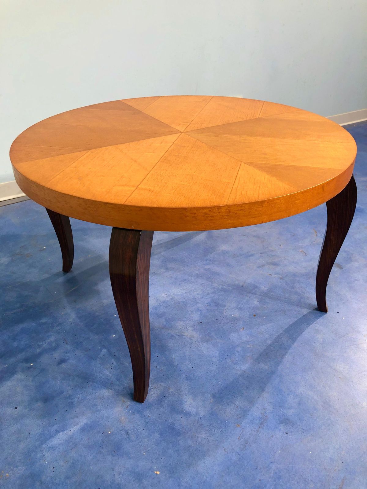 photo for sale French Art Deco Coffee Table, Maple Top, Elegant Design, 1940s, France