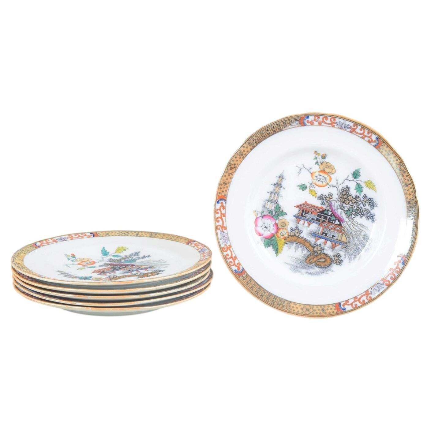 Rörstrand, Suède. Six assiettes plates en faïence. Série « Japan ». Début du XXe siècle.