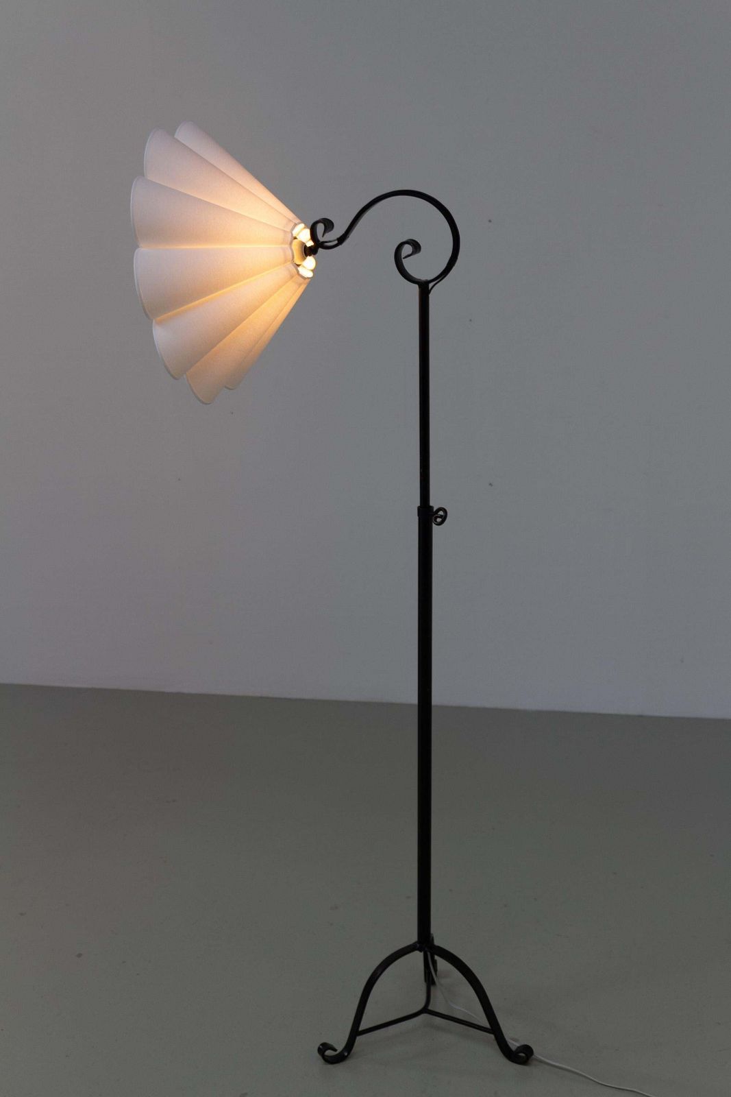 photo furniture Danish Art Deco Tripod Floor Lamp In Wrought Iron, 1940s.