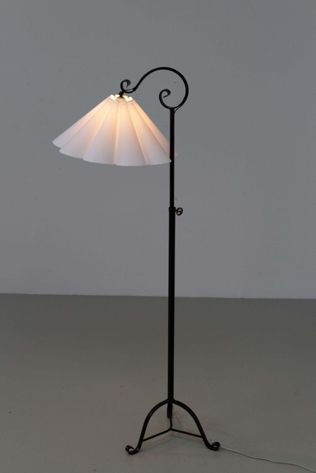 photo for sale Danish Art Deco Tripod Floor Lamp In Wrought Iron, 1940s.