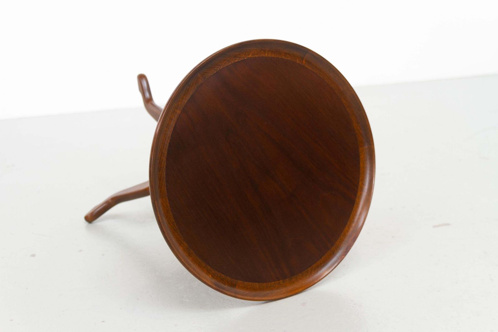 photo furniture Round Danish Side Table In Oak And Walnut By Anton Kildeberg, 1960s.