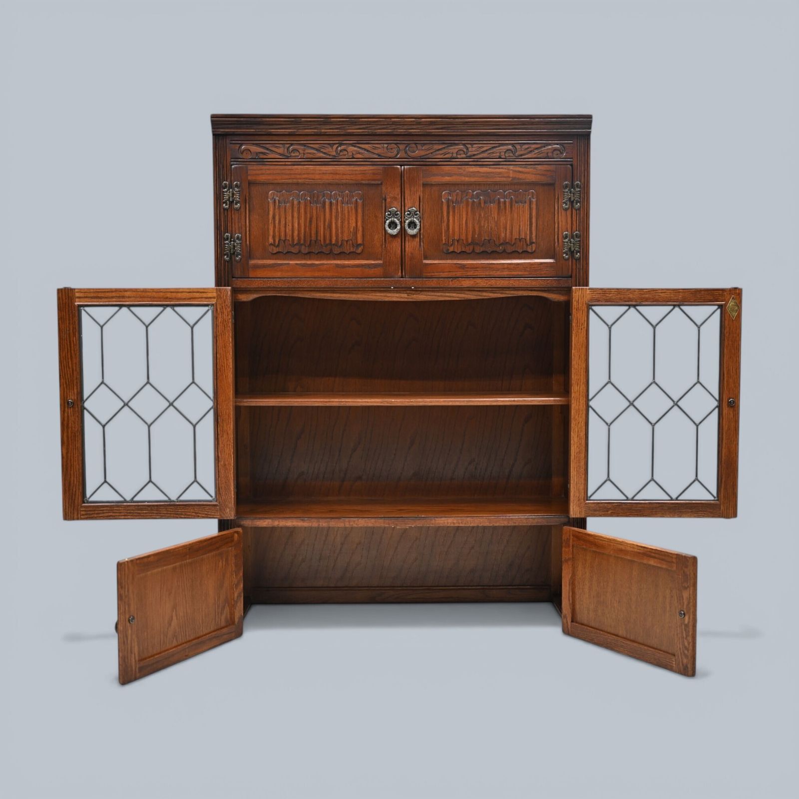 photo for sale Old Charm Wall Top Unit Bookcase Leaded Glass Display Cupboard Free Uk Delivery