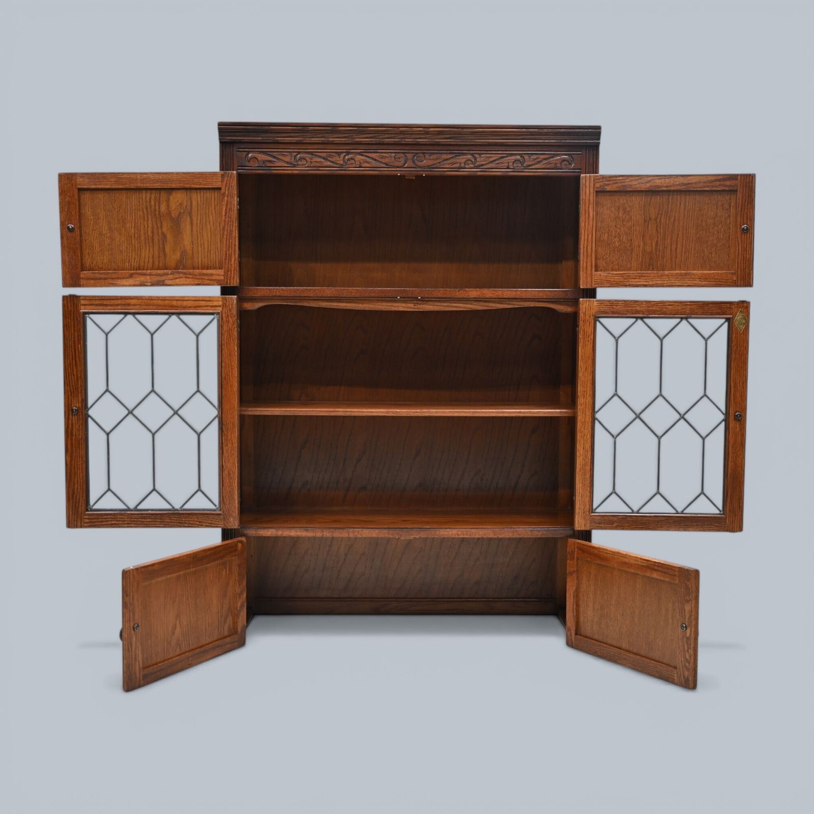 Furniture Old Charm Wall Top Unit Bookcase Leaded Glass Display Cupboard Free Uk Delivery photo