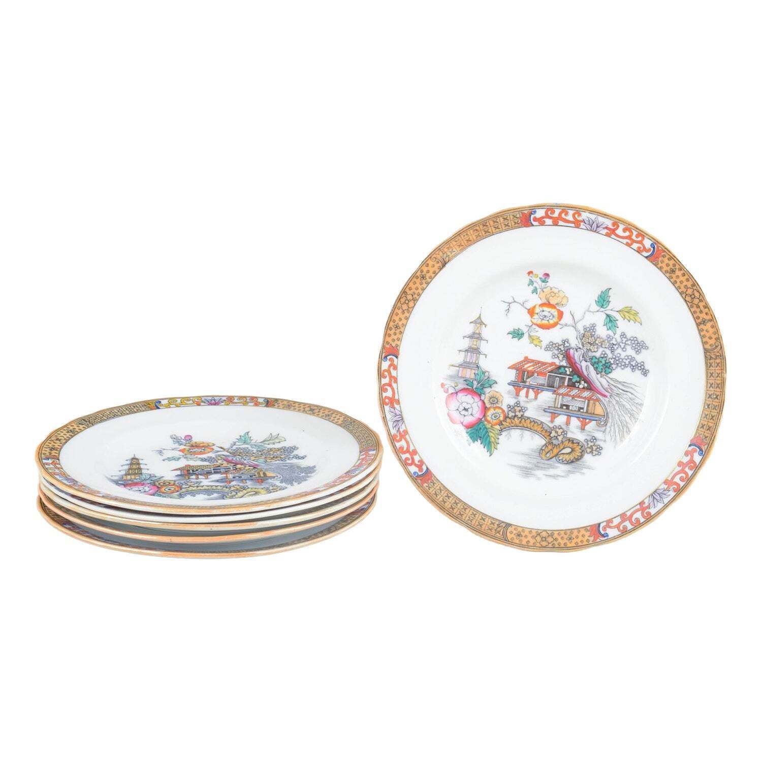 Rörstrand, Sweden. Six Dinner Plates In Faience. 'Japan' Series. Early 20th C.